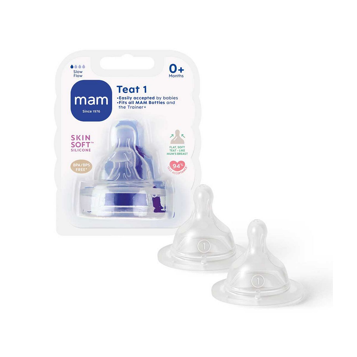 MAM Slow Flow Size 1 Silicone Replacement Teats, Suitable for Newborns, 2 Pack - Image 5