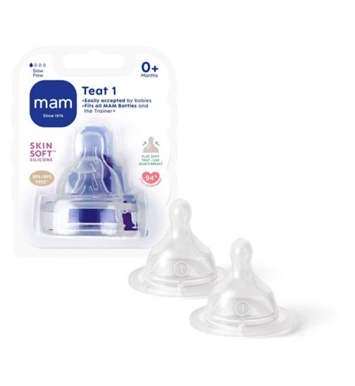 Slow Flow SkinSoft Silicone Teats for 2 MAM Teats Size 1 Suitable for Newborns 