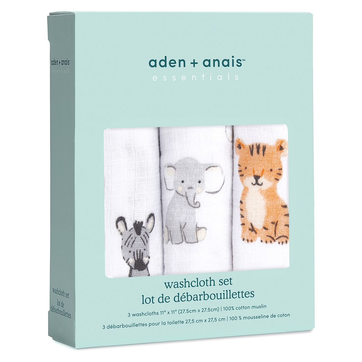 Aden And Anais Aden + Anais Essentials Muslin Washcloths 3 Pack - Safari Babies
