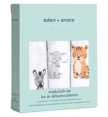 Aden + anais essentials Muslin Washcloths 3 Pack - Safari Babies