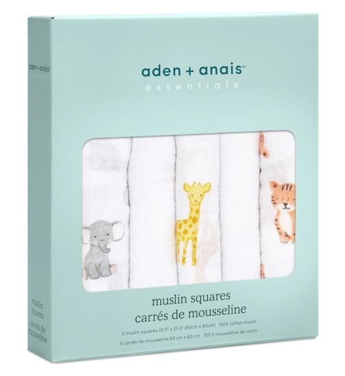 aden + anais essentials Muslin Square 5 Pack - Safari Babies