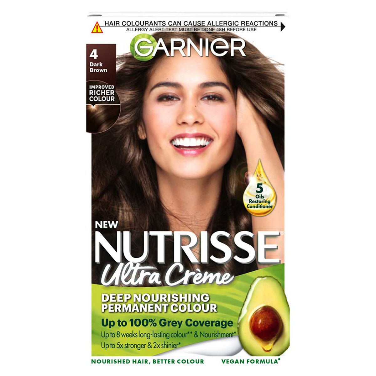 Garnier Nutrisse Ultra Crème Dye, Vegan, 4 Dark/Brown