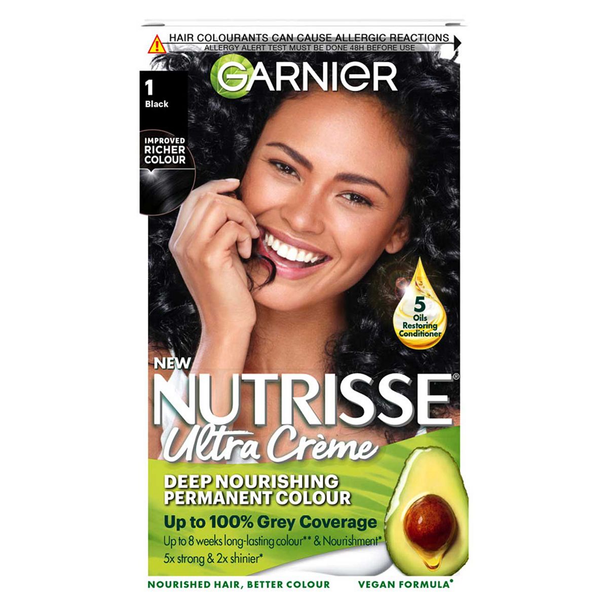 Garnier Nutrisse Ultra Crème Dye, Vegan, 1 Black