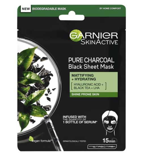Garnier Pure Charcoal and Black Tea Purifying and Hydrating Sheet Mask 28g