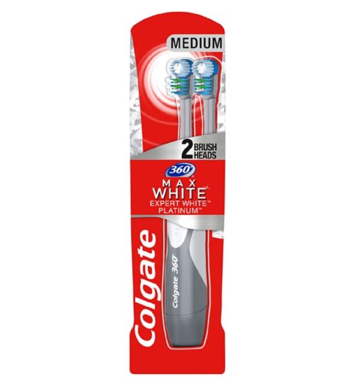 Colgate 360 Max White Expert Whitening Battery Powered Toothbrush + 2 Heads