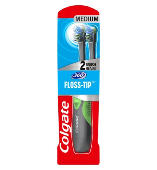 Colgate 360 Floss Tip Battery Powered Toothbrush x2 Head Pack