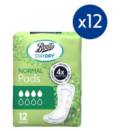 Boots Staydry Normal Pads;Boots Staydry normal pads 12s;Staydry Normal Liners for Light to Moderate Incontinence 12 Pack Bundle – 144 Liners