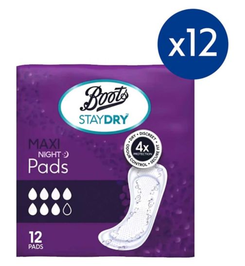 Boots StayDry Maxi Night Pads - 144 Pads (12 x 12 Pads)