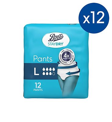 Boots Staydry Pants Large - 144 Pants (12 Pack Bundle)