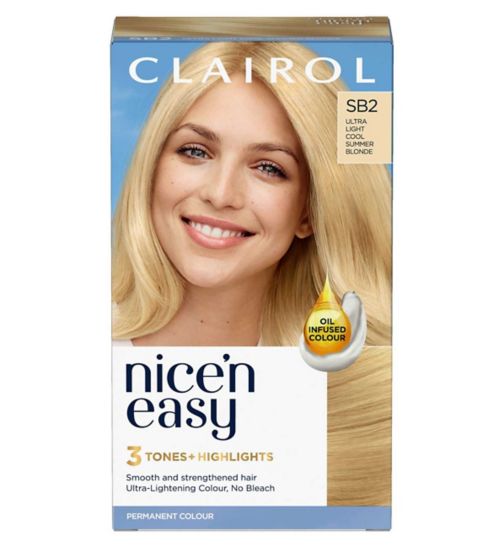 Clairol Nice'n Easy Crème Oil Infused Permanent Hair Dye SB2 Ultra Light Cool Summer Blonde 177ml