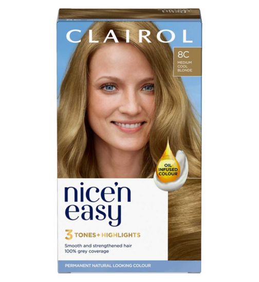 Clairol Nice'n Easy Crème Oil Infused Permanent Hair Dye 8C Medium Cool Blonde 177ml