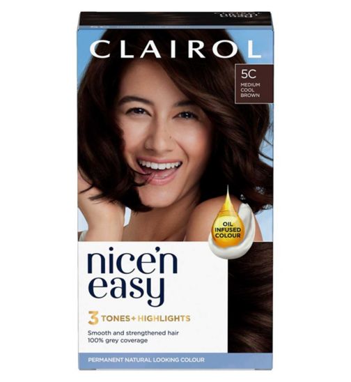 Clairol Nice'n Easy Crème Oil Infused Permanent Hair Dye 5C Medium Cool Brown 177ml