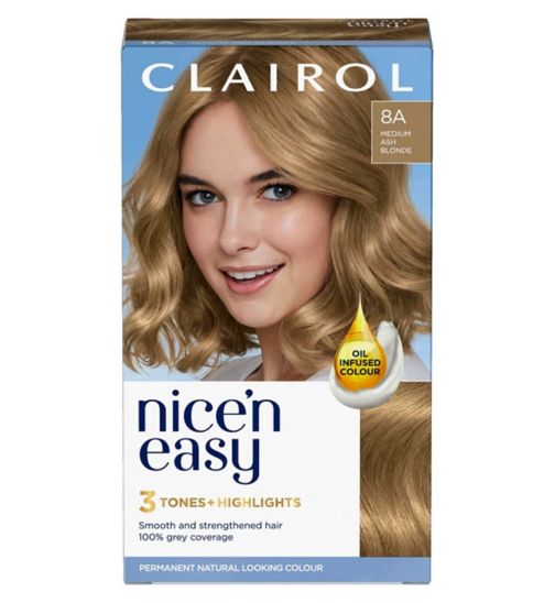 Clairol Nice'n Easy Crème Oil Infused Permanent Hair Dye 8A Medium Ash Blonde 177ml