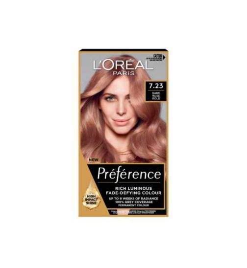 L’Oréal Paris Preference Permanent Hair Dye, Luminous Colour, Dark Rose Gold 7.23