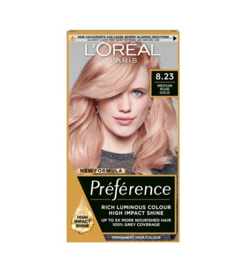 L’Oréal Paris Preference Permanent Hair Dye, Luminous Colour, Rose Light Gold 8.23