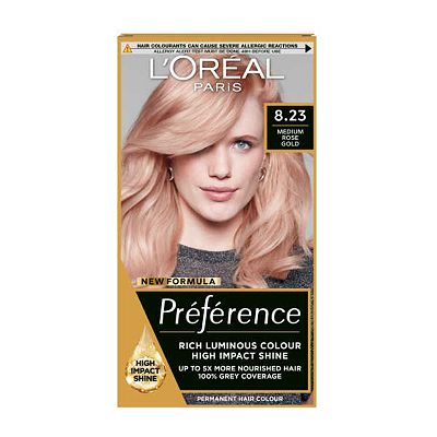 LOral Paris Preference Permanent Hair Dye, Luminous Colour, Rose Light Gold 8.23