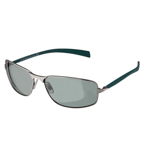 Boots Mens Polarised Sunglasses - Matt Silver and Teal Frame