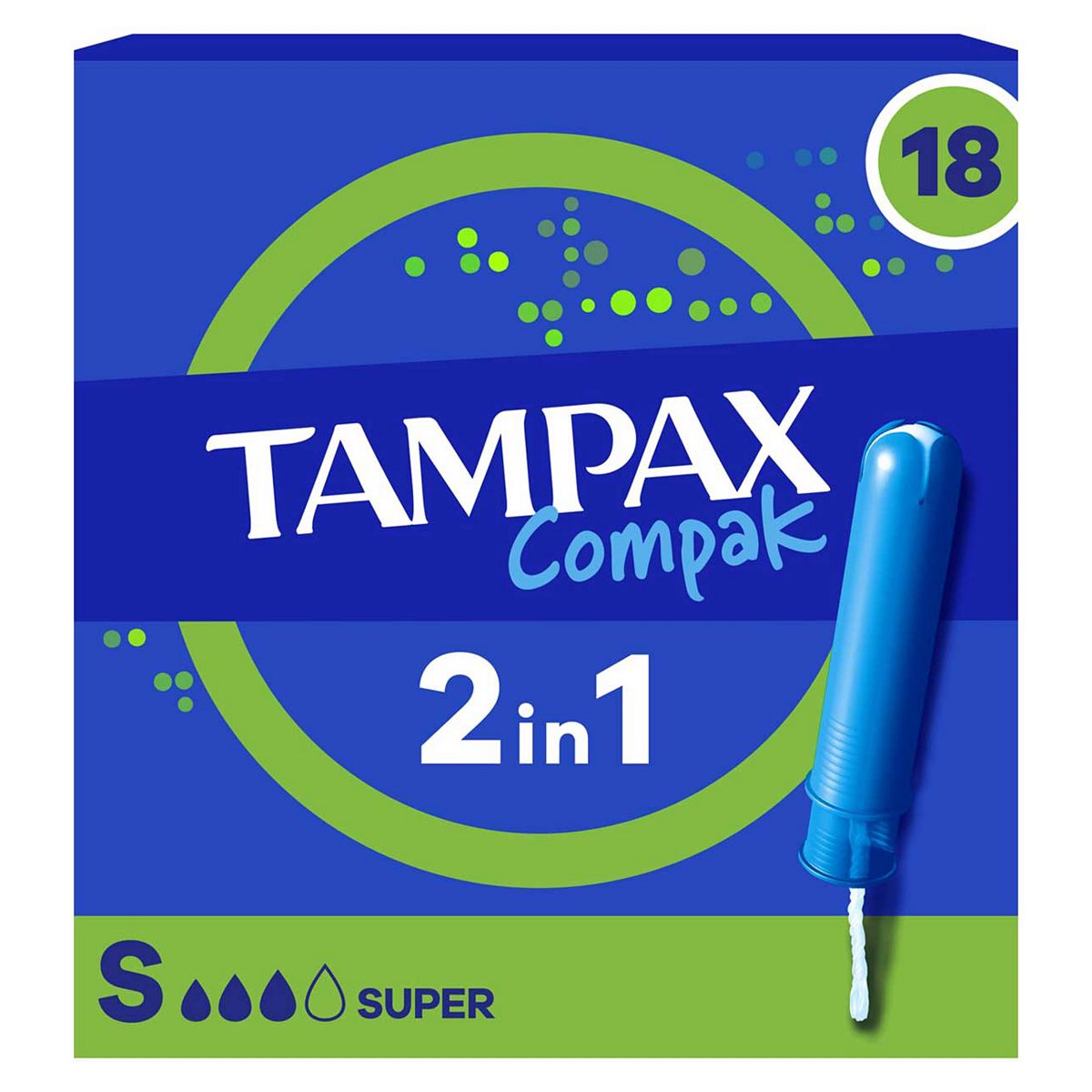 Tampax Compak Super Tampons With Applicator X18, 2In1 Leak Protection And Comfort
