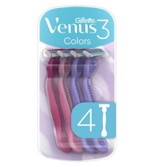 Gillette Venus 3 Colors Disposable Razors, Pack Of 4