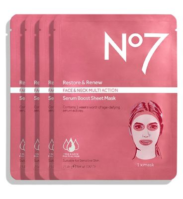 No7 Restore & Renew FACE & NECK MULTI ACTION Serum Boost Sheet Masks