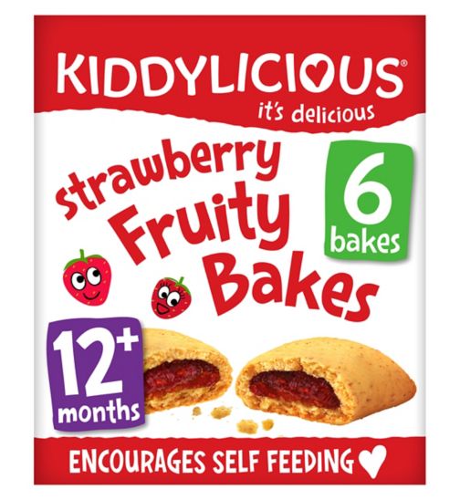 Kiddylicious Fruity Bakes, strawberry, infant snack, 12 months+, multipack, 6x22g