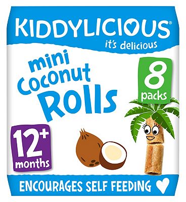 Kiddylicious Mini Coconut Rolls, infant snack, 12 months+, multipack, 8x6.8g