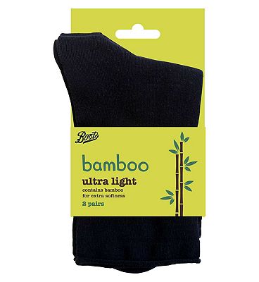 Boots Lightweight Bamboo Socks 2 pair pack Black Size 4-7