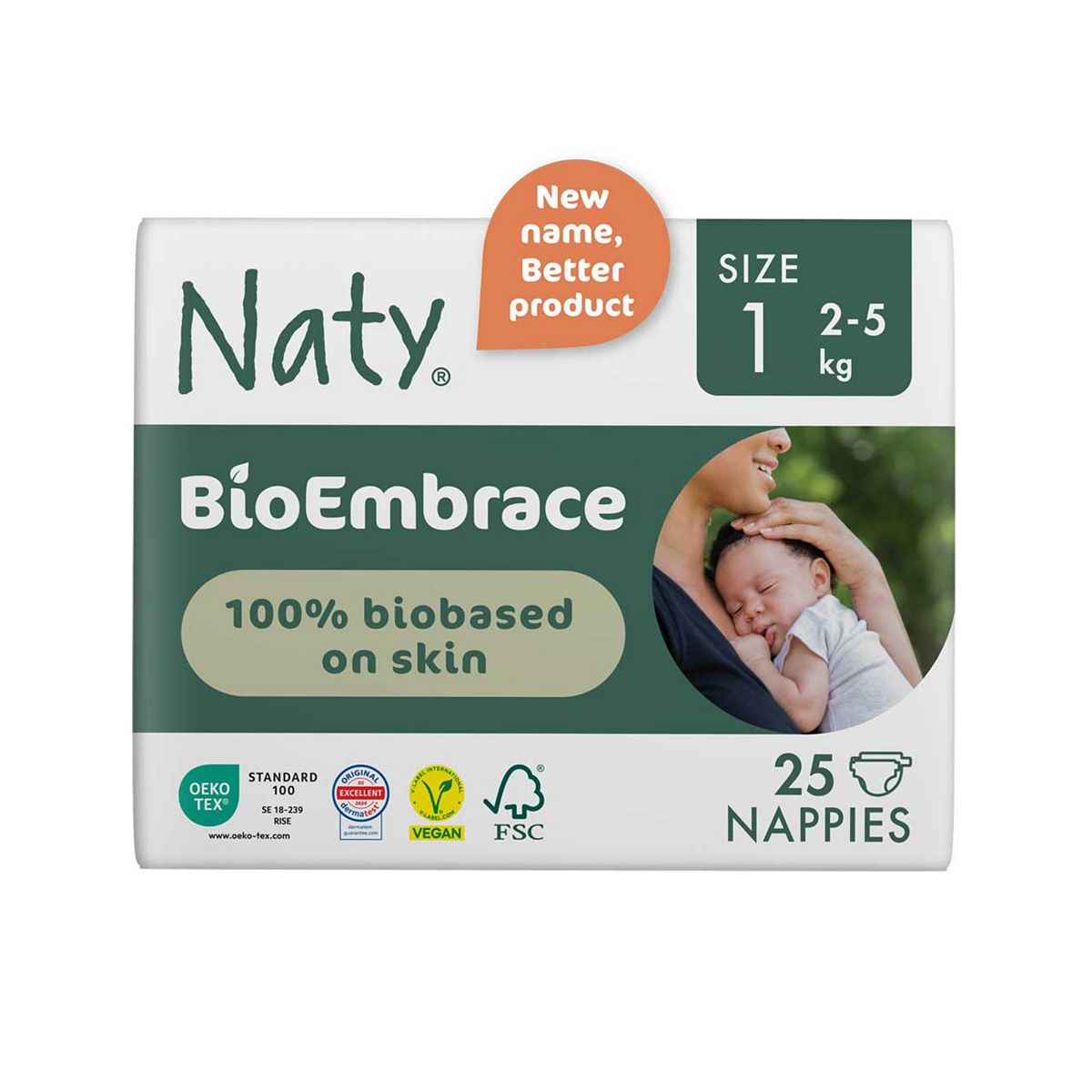 Naty Bioembrace Nappies Size 1, 25 Nappies, 2-5Kg