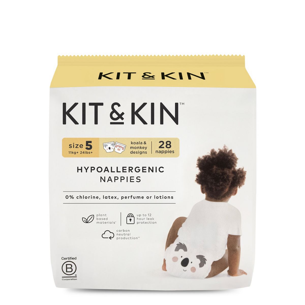 Kit & Kin Size 5 Hypoallergenic Nappies 28 Pack