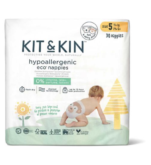 Kit & Kin Eco Nappies Size 5, 30 pack, 11kg+/24lbs+