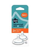 Tommee Tippee Advanced Anti-Colic Baby Bottle Teats, Breast-Like, Soft Silicone, Fast Flow, 6m+, Pack of 2
