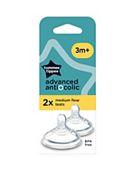 Tommee Tippee Advanced Anti-Colic Baby Bottle Teats, Breast-Like, Soft Silicone, Medium Flow, 3m+, Pack of 2