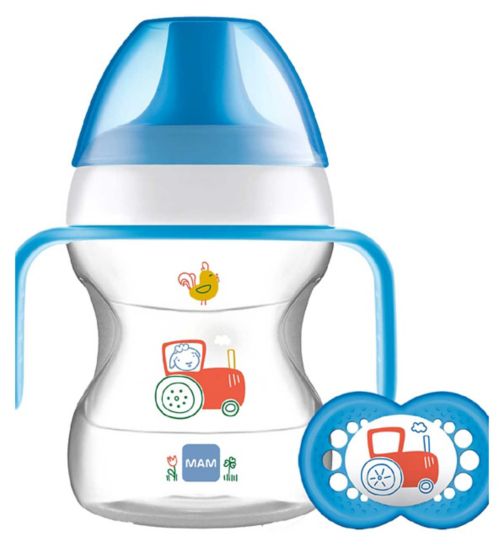 MAM Learn to Drink Cup & Handles 190ml with 6+ Month Soother - Blue