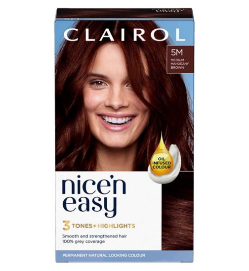Clairol Nice'n Easy Crème Oil Infused Permanent Hair Dye 5M Medium Mahogany Brown 177ml