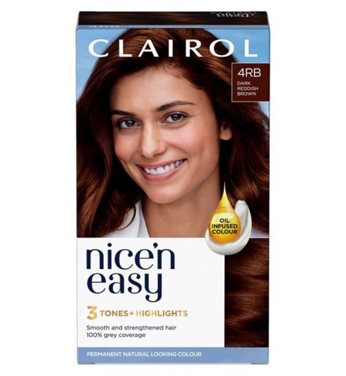 Clairol Nice'n Easy Crème Oil Infused Permanent Hair Dye 4RB Dark Reddish Brown 177ml