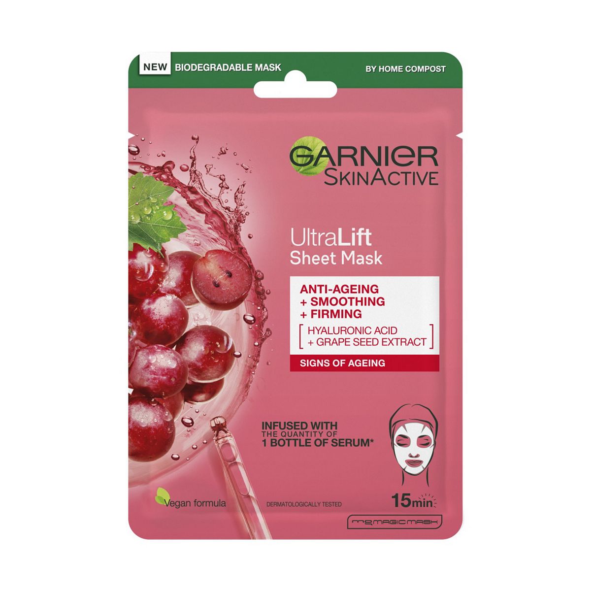 Garnier Ultralift Anti Ageing Radiance Boosting Face Sheet Mask Vegan And Cruelty Free 28g