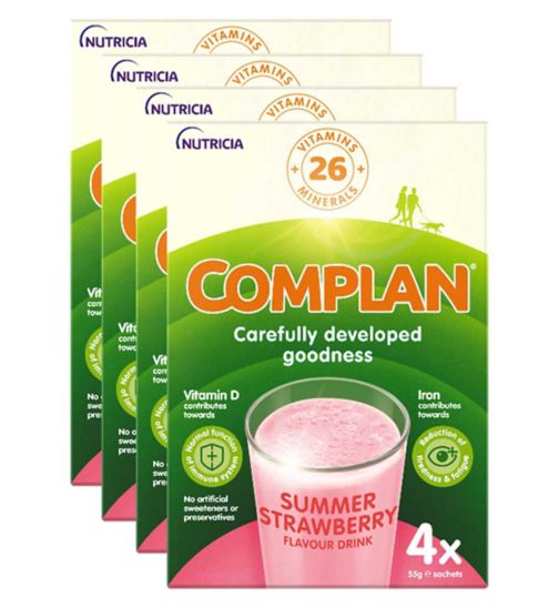Complan Strawberry Flavour Drink 4 Sachets;Complan Strawberry Flavour Nutritional Drink  - 4 packs (16 x 55g sachets);Complan Strawberry Nutritional Drink Sachet 4x55g
