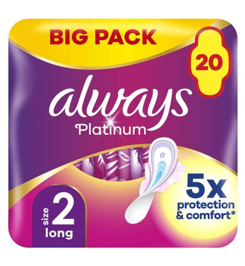 Always Platinum Long (Size 2) Pads Wings 20 Sanitary Towels