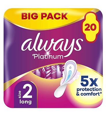 Always Platinum Long (Size 2) Pads Wings 20 Sanitary Towels
