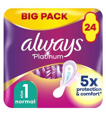 Always Platinum Normal (Size1) Sanitary Towels Wings 24 Pads
