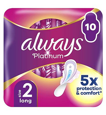 Always Platinum Long Sanitary Towels With Wings 10 Pads