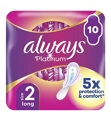 Always Platinum Long Sanitary Towels With Wings 10 Pads