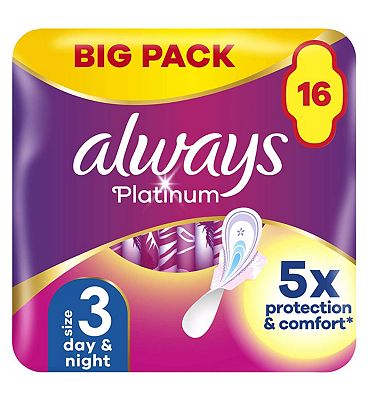 Always Platinum Day & Night Sanitary Towels With Wings 16 Pads