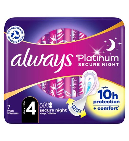 Always Platinum Secure Night (Size 4) Pads Wings 7 Sanitary Towels