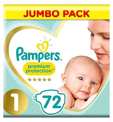 Pampers Premium Protection Size 1, Jumbo Pack 72 Nappies, 2-5kg Review