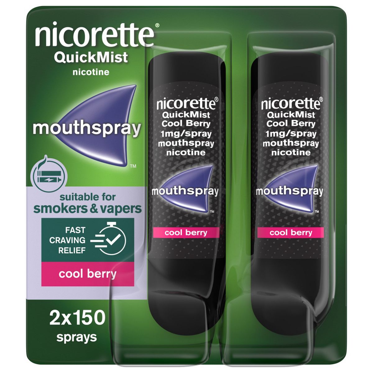 Nicorette Quickmist Cool Berry 1Mg/spray Mouthspray – 2 X 150 Sprays