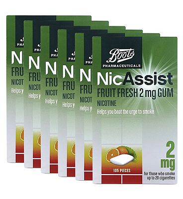 Boots NicAssist Fruit Fresh 2 mg Gum - 6 x 105 Pieces Bundle