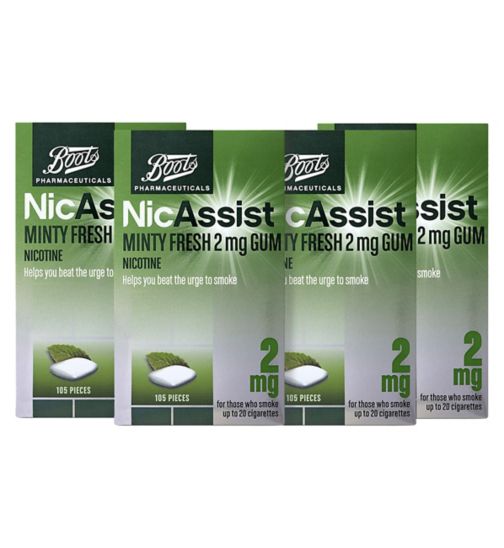 Boots NicAssist Minty Fresh 2 mg Gum - 4 x 105 Pieces Bundle