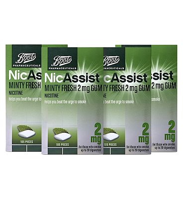 Boots NicAssist Minty Fresh 2 mg Gum - 4 x 105 Pieces Bundle
