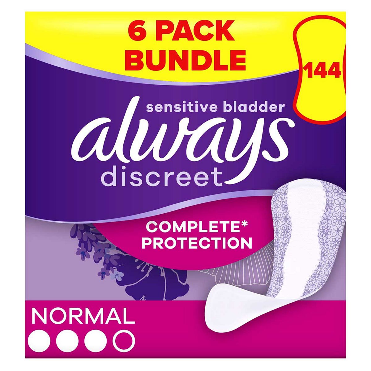Always Discreet Incontinence Liners Normal - 144 (6 Pack Bundle)